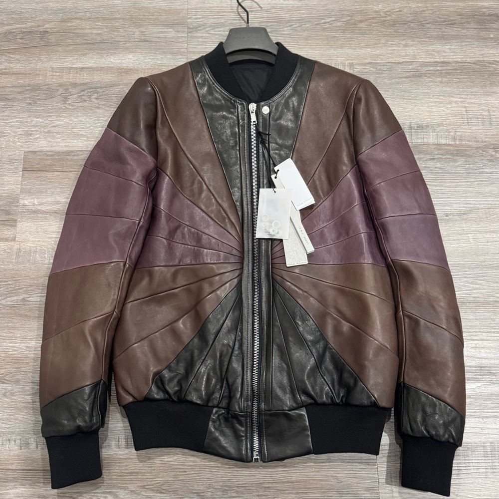 Rick Owens Classic Flight Black Brown Amethyst Leather Bomber Jacket